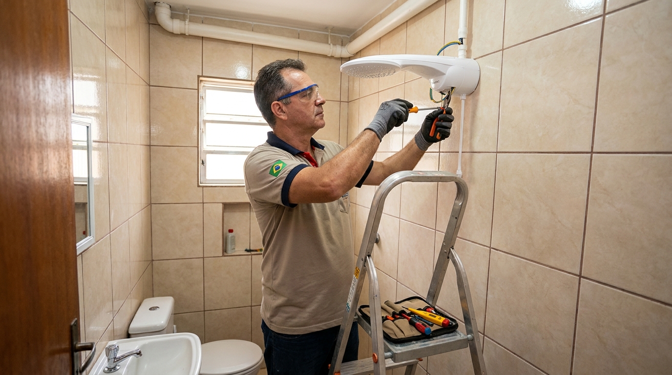 Substituição de Chuveiro Antigo em Santo André‑SP